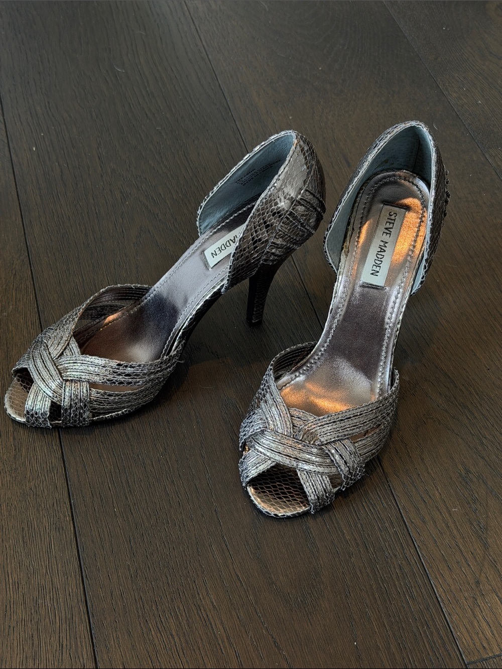 Steve Madden Metallic Silver Peep-Toe Stiletto Heels